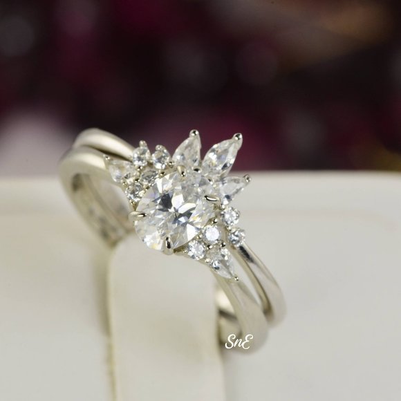 NEW 925 OVAL DIAMOND CUT WEDDING BAND ENGAGEMENT RINGS SET - Picture 3 of 6